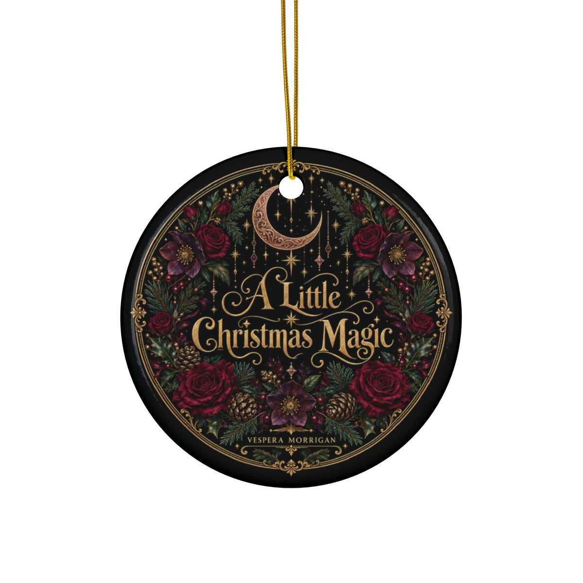 Gothic moon and rose gift ornament by Vespera Morrigan