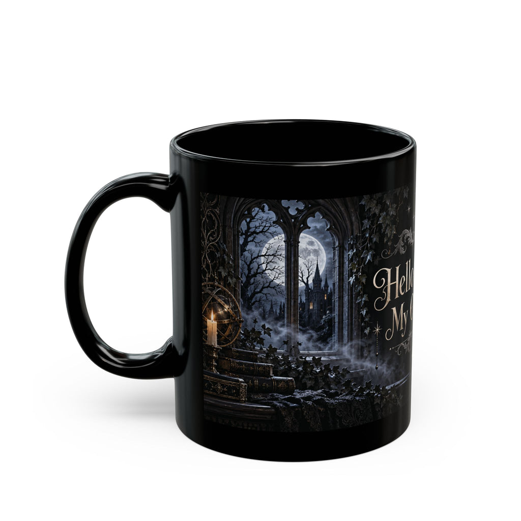 Hello Darkness, My Old Friend — Gothic Library Black Mug, 11oz | Vespera Morrigan