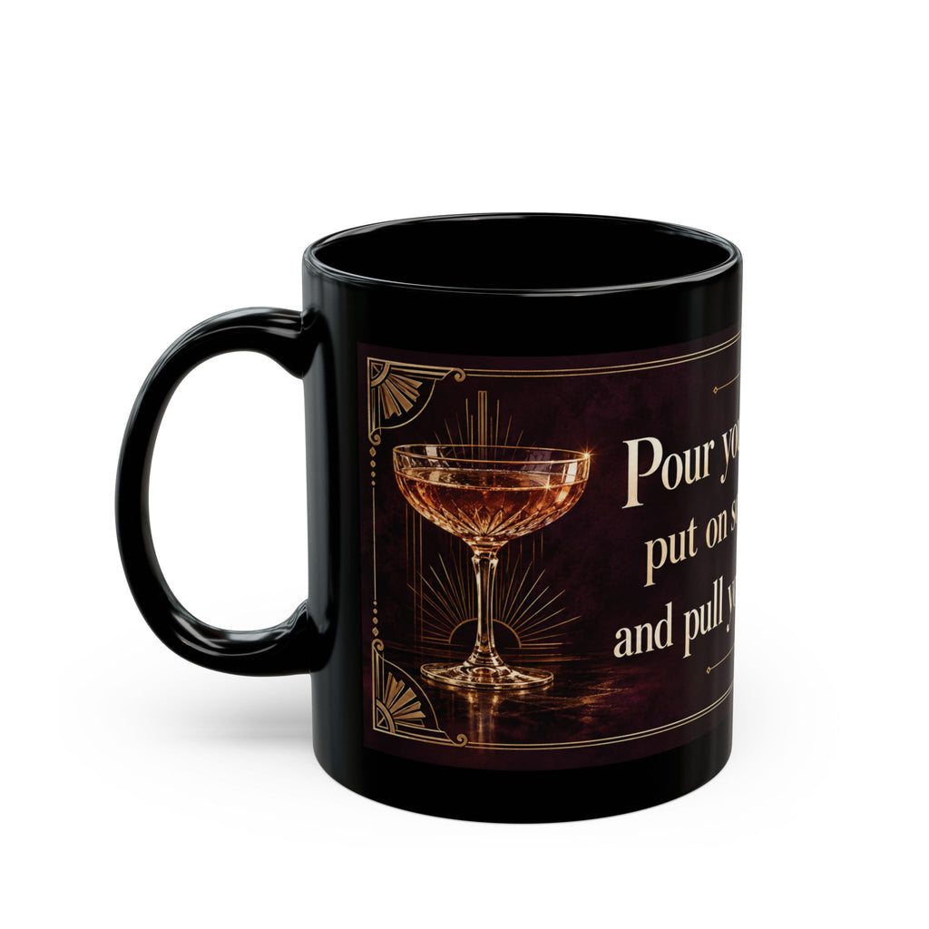 Pour Yourself a Drink — Lipstick & Art Deco Black Mug, 11oz | Vespera Morrigan