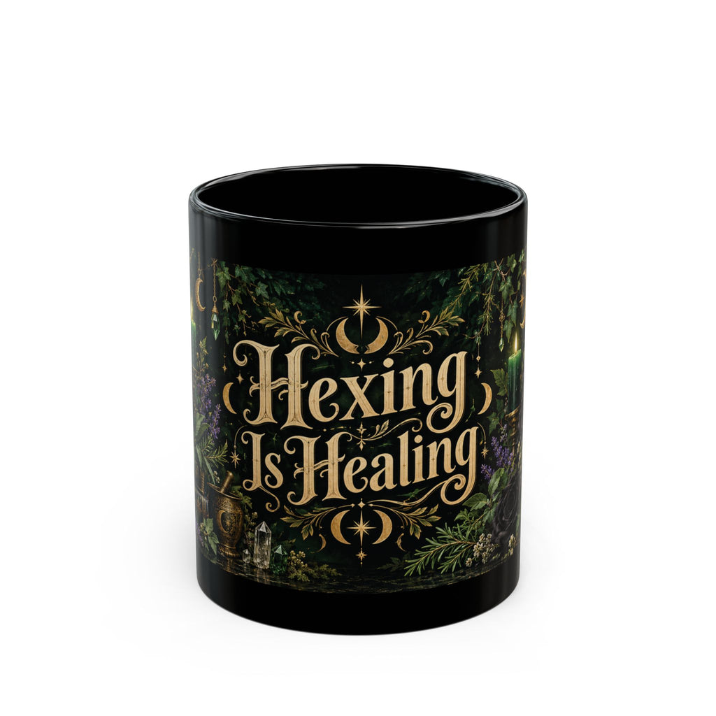 Hexing Is Healing — Emerald Apothecary Black Mug, 11oz | Vespera Morrigan
