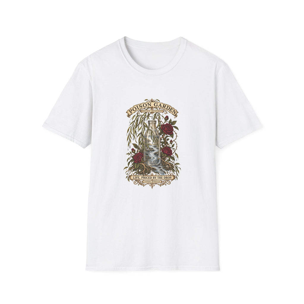 Life, Priced by the Drop — Poison Garden Research Department White T-Shirt | Vespera Morrigan