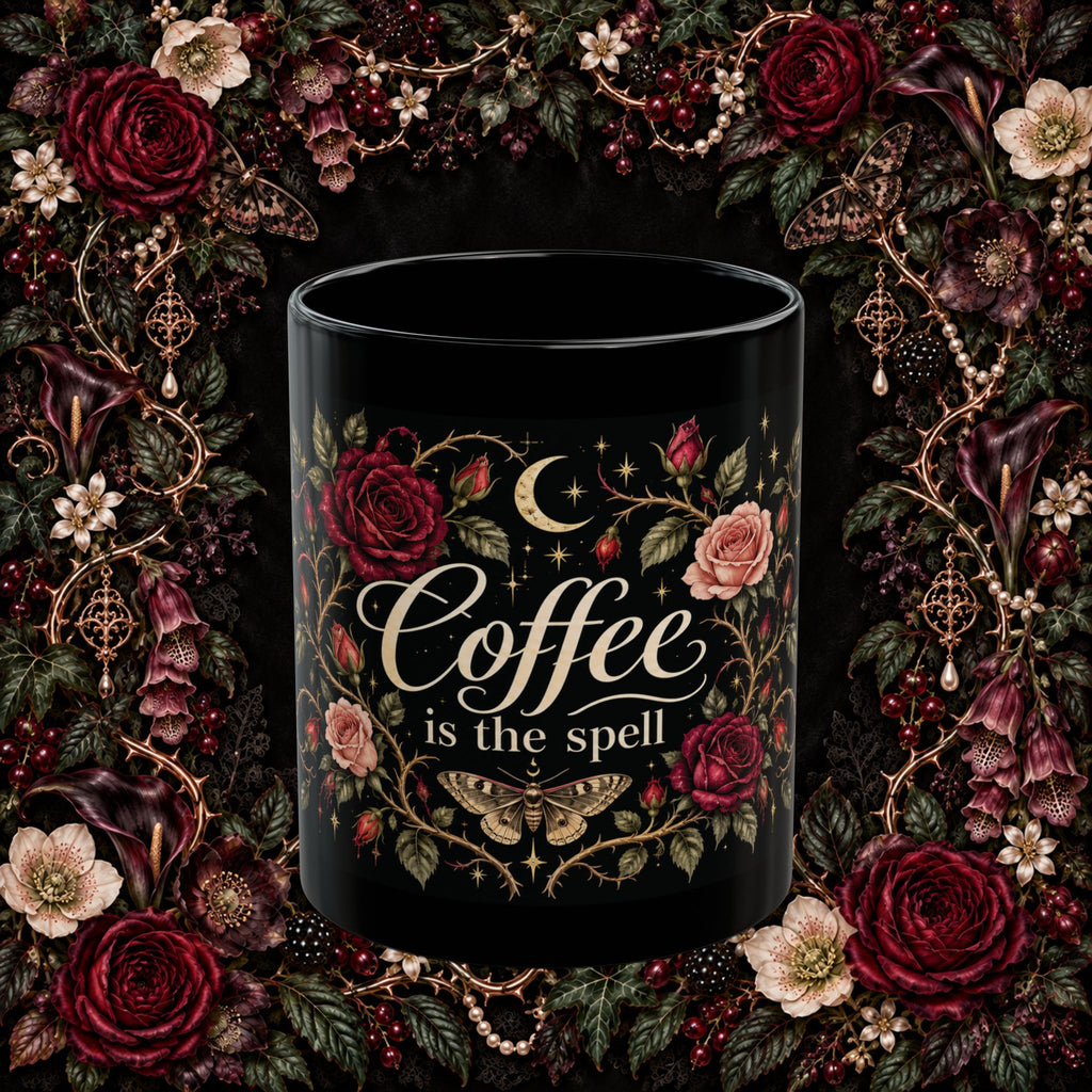Coffee Is the Spell — Poison Garden Black Mug, 11oz