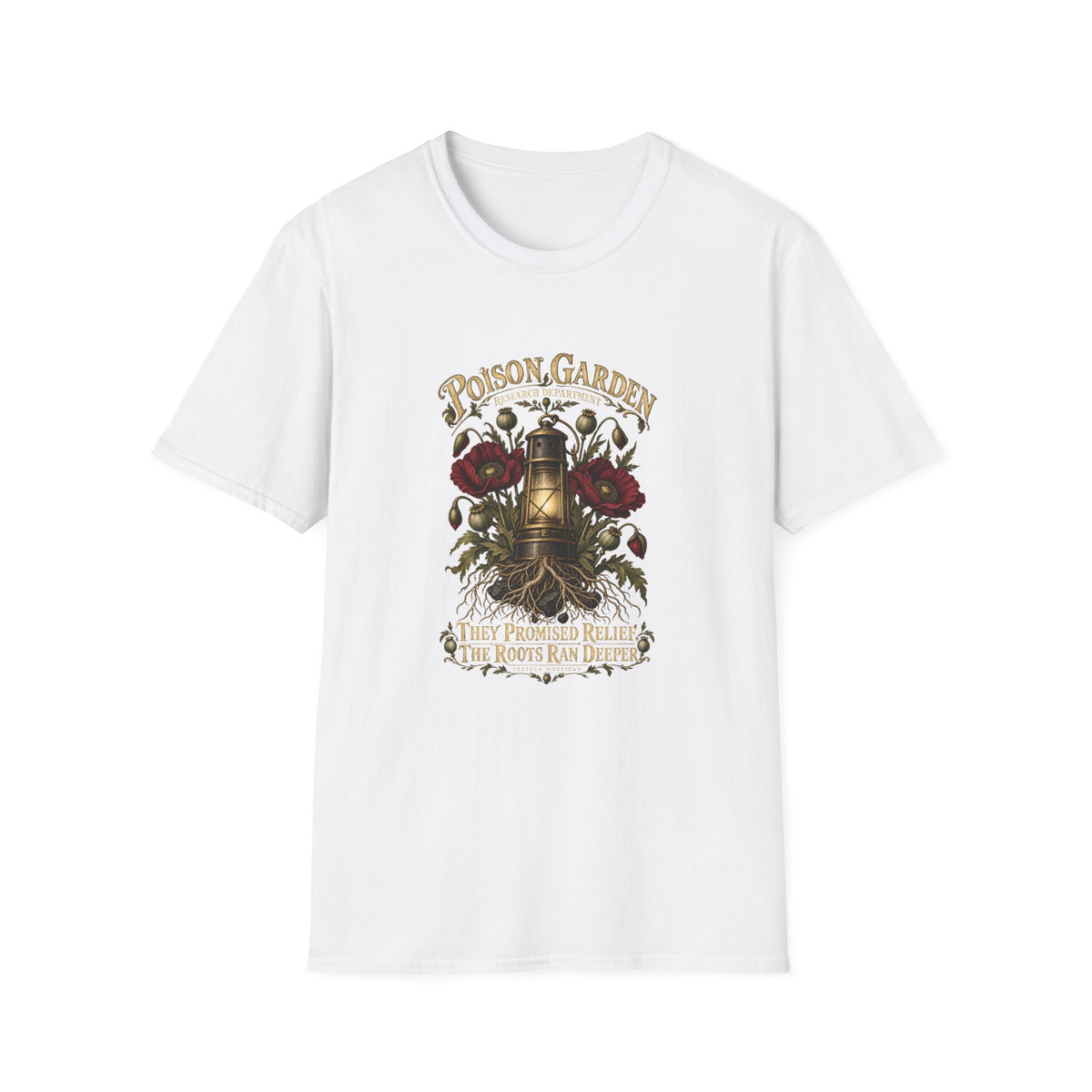 They Promised Relief — Poison Garden Research Department White T-Shirt | Vespera Morrigan