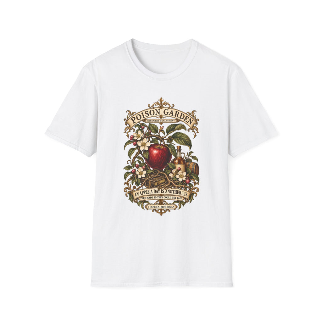 An Apple a Day — Poison Garden Research Department White T-Shirt | Vespera Morrigan