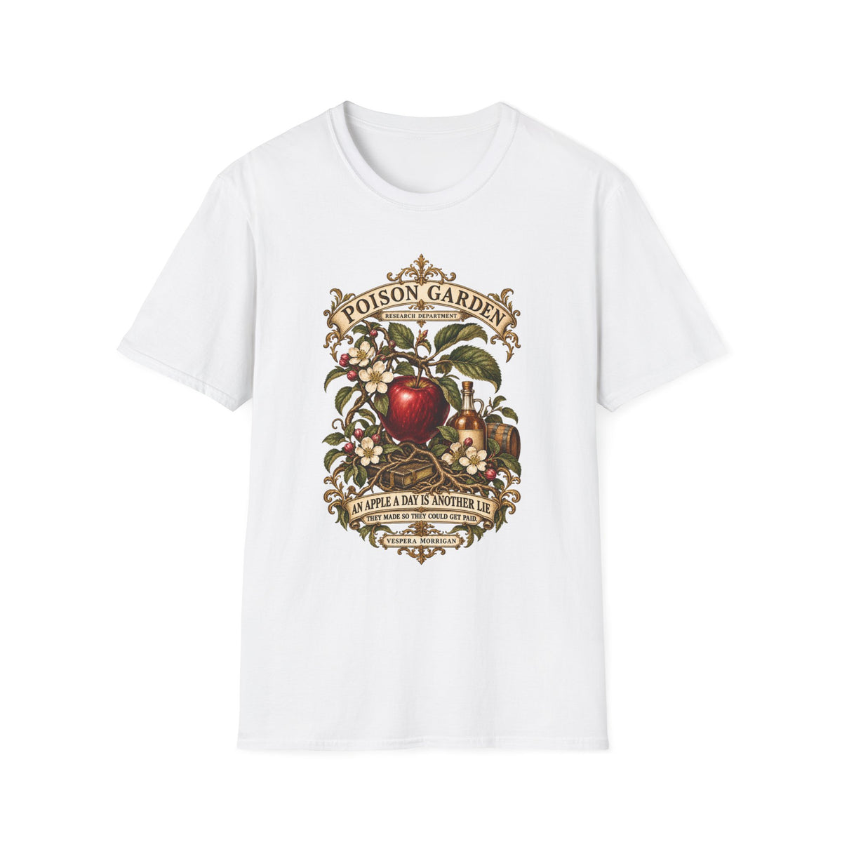 An Apple a Day — Poison Garden Research Department White T-Shirt | Vespera Morrigan