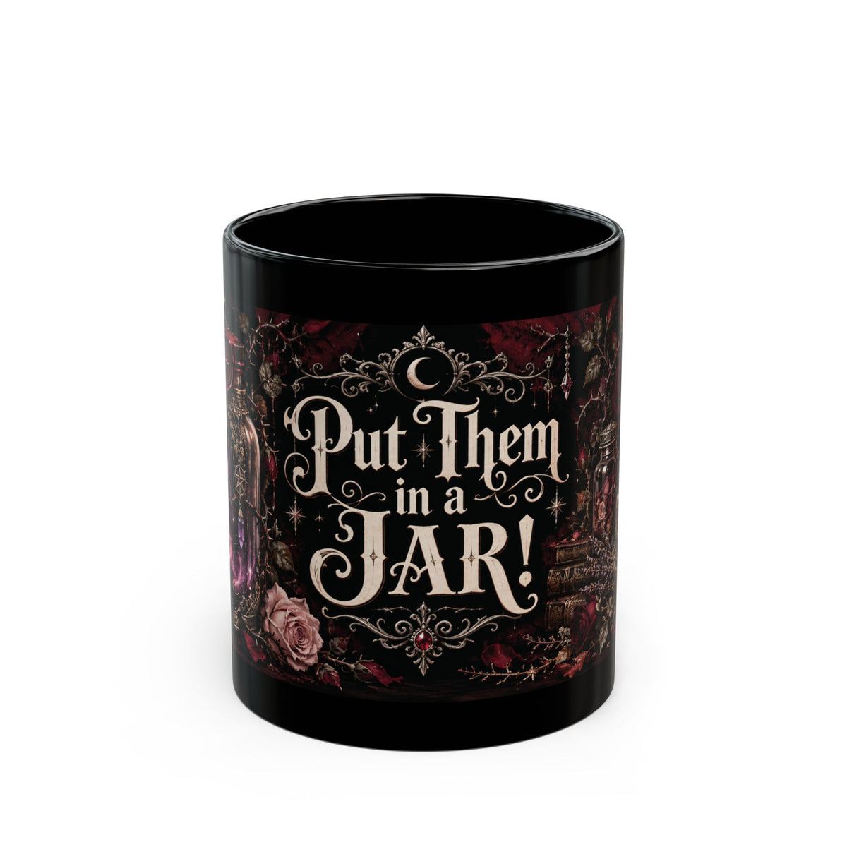Put Them in a JAR! — Gothic Spell Jar Black Mug, 11oz | Vespera Morrigan
