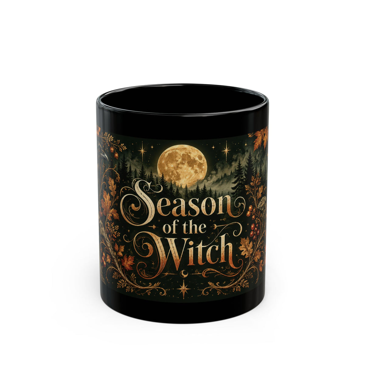 Season of the Witch — Autumn Raven Black Mug, 11oz | Vespera Morrigan