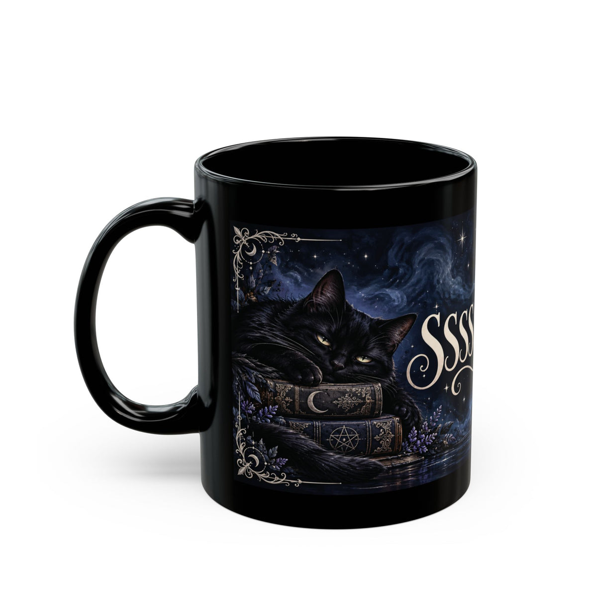 SSSSShhhhhhhhhhh — Sleepy Black Cat Mug, 11oz | Vespera Morrigan