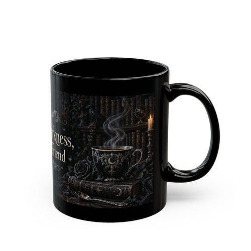 Hello Darkness, My Old Friend — Gothic Library Black Mug, 11oz | Vespera Morrigan