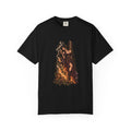 She Lit Her Own Fire black Comfort Colors tee, front mockup